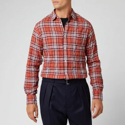 Officine Générale Men's Lipp Japanese Textured Check Shirt - Rust/Navy