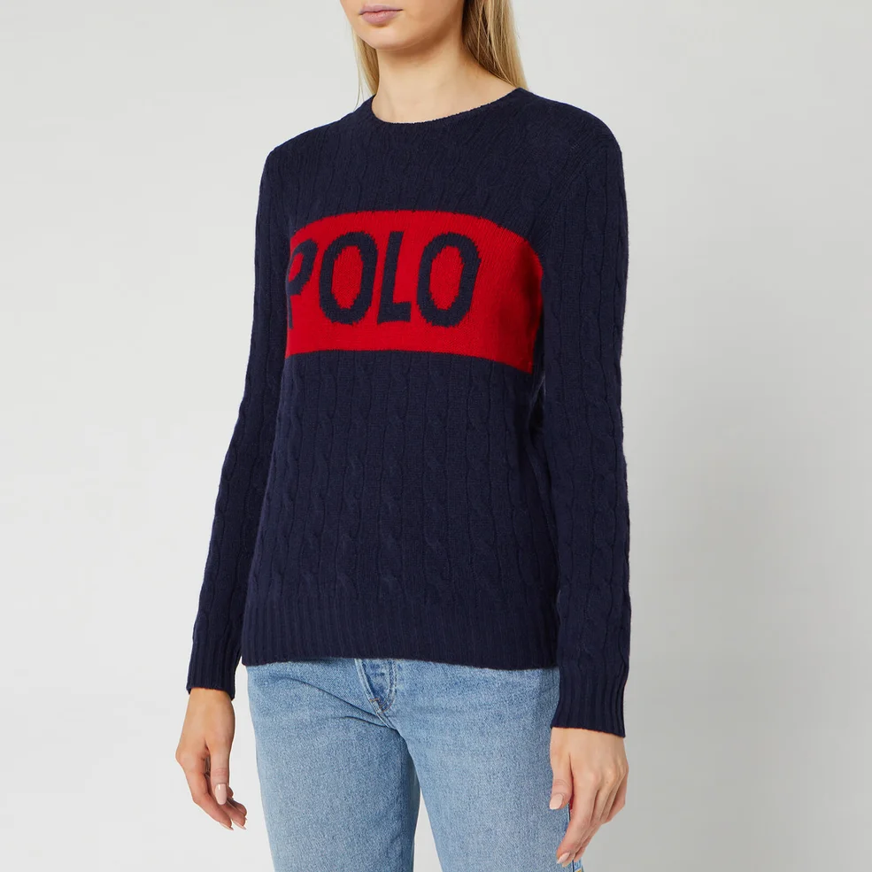 Polo Ralph Lauren Women's Juliana Logo Long Sleeve Sweater - Hunter Navy/Fall Red Image 1