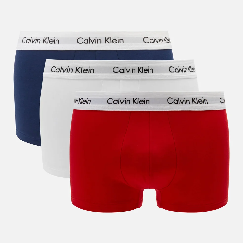 Calvin Klein Men's 3 Pack Low Rise Trunk Boxers - Red Ginger/Pyro Blue/White Image 1