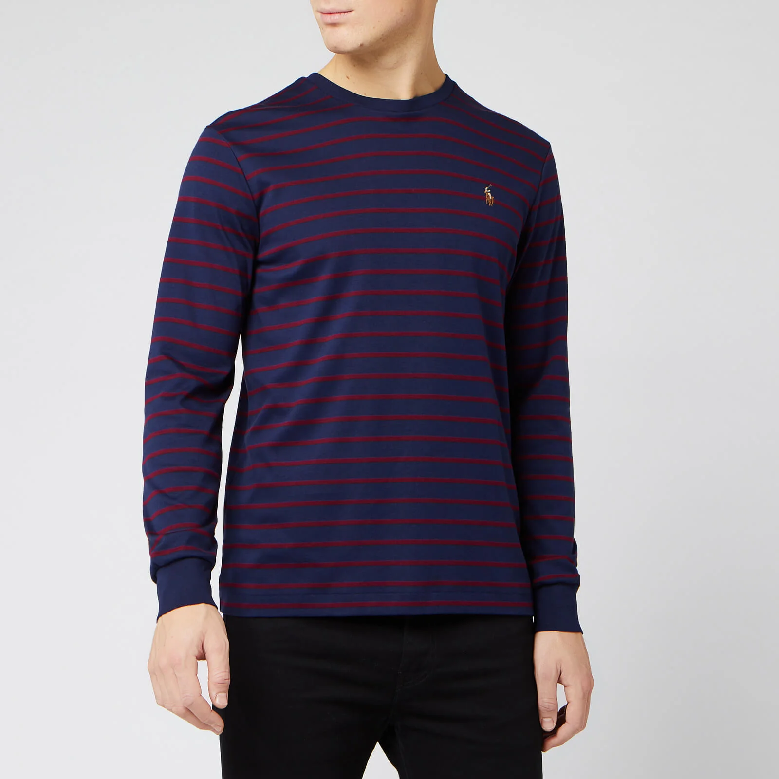 Polo Ralph Lauren Men's Long Sleeve Pima Soft Touch Stripe Top - French Navy/Classic Wine Image 1
