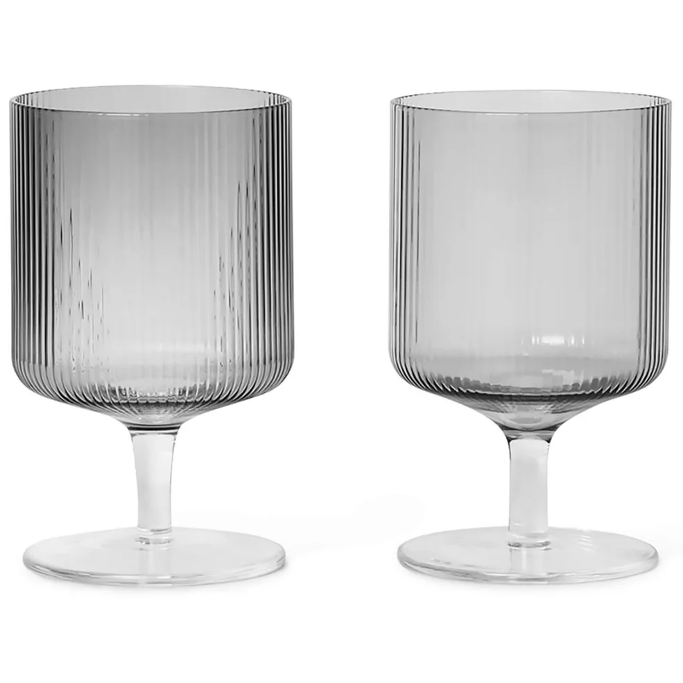 Ferm Living Ripple Wine Glasses - Smoked Grey (Set of 2) Image 1