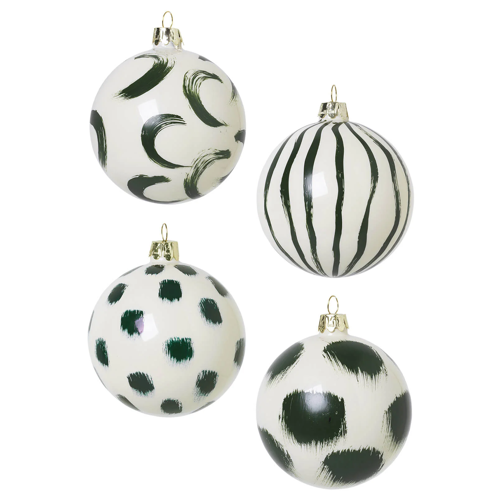 Ferm Living Christmas Hand Painted Glass Ornaments - Green (Set of 4) Image 1