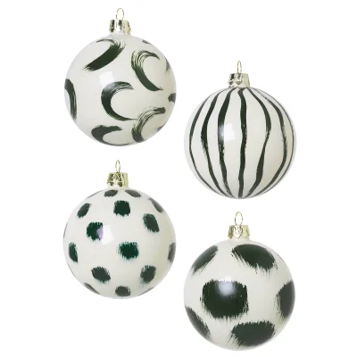 Ferm Living Christmas Hand Painted Glass Ornaments - Green (Set of 4)