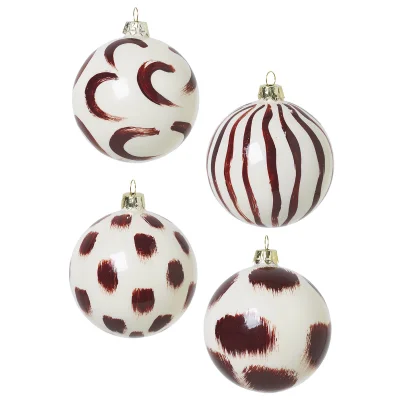 Ferm Living Christmas Hand Painted Glass Ornaments - Red Brown (Set of 4)
