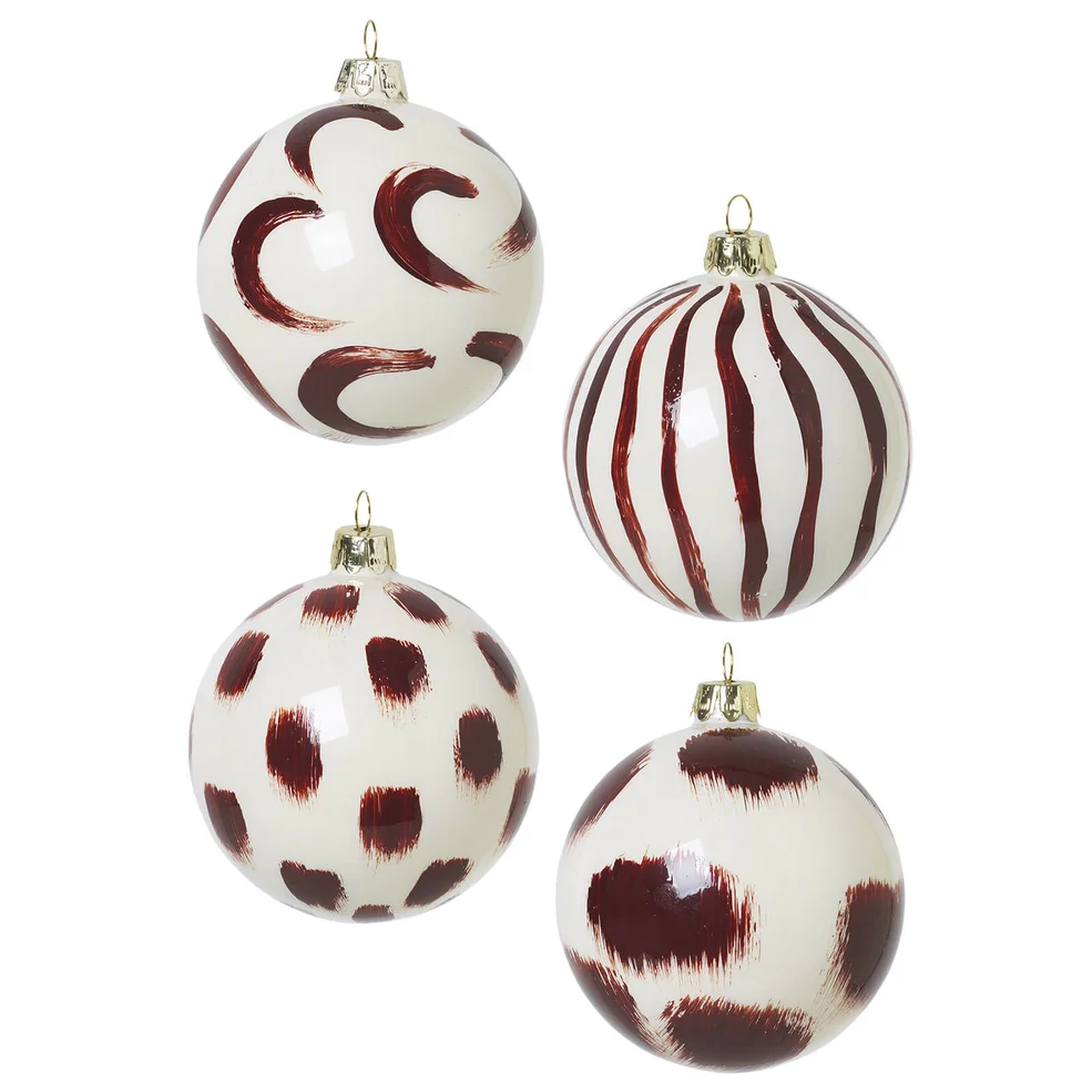 Ferm Living Christmas Hand Painted Glass Ornaments - Red Brown (Set of 4) Image 1