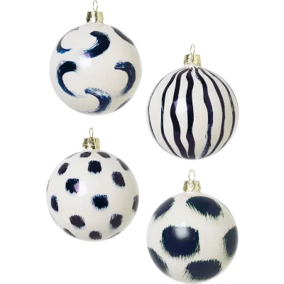 Ferm Living Christmas Hand Painted Glass Ornaments - Blue (Set of 4)