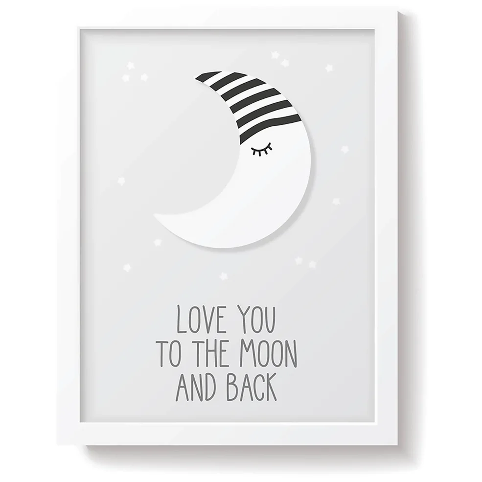 Snüz To The Moon & Back Nursery Print - Grey Image 1