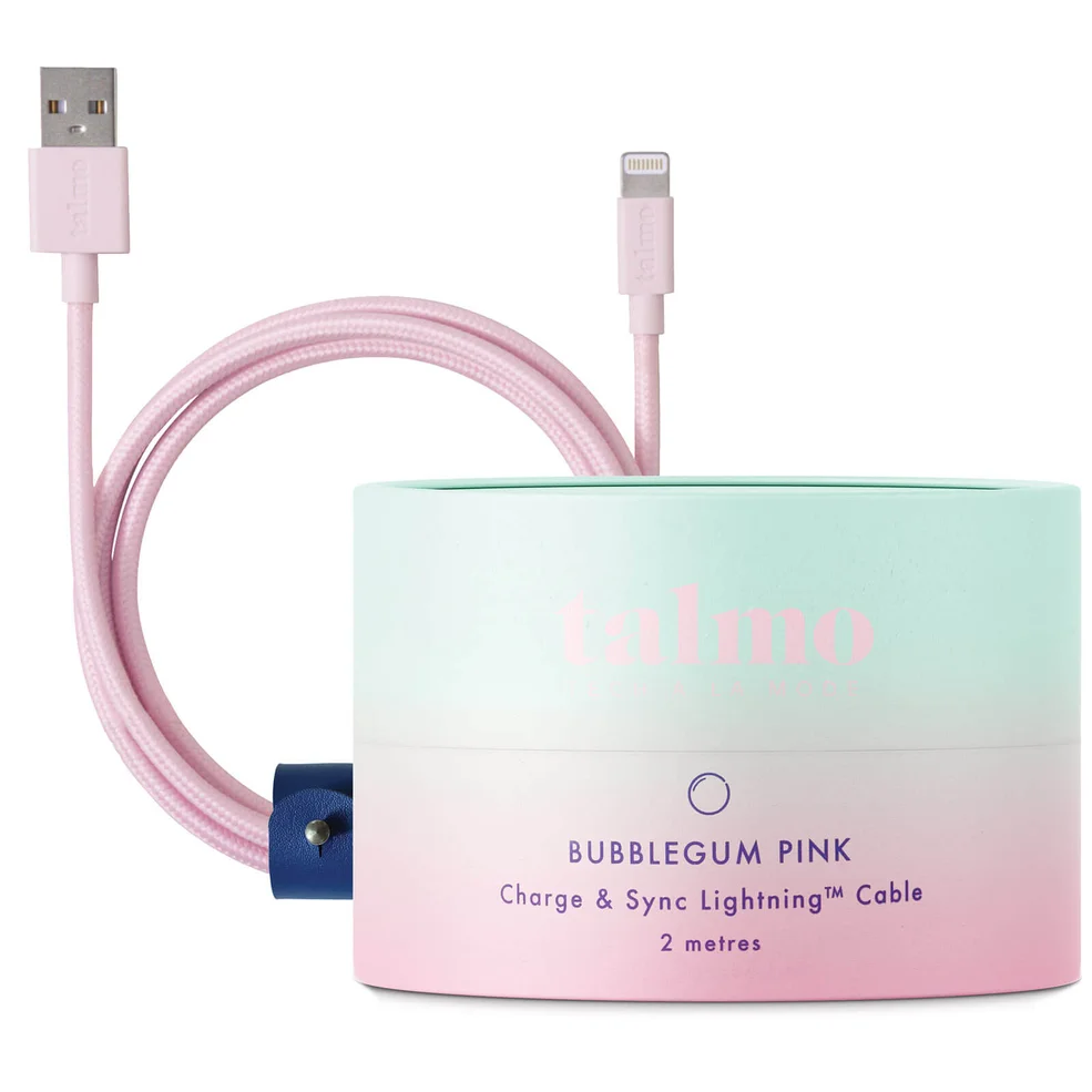 Talmo Charge and Sync Lightning Cable 2m - Bubblegum Pink Image 1