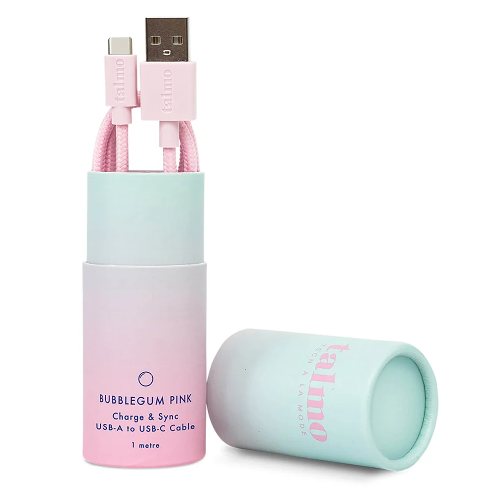 Talmo Charge and Sync USB-C to USB-A Cable - Bubblegum Pink Image 1