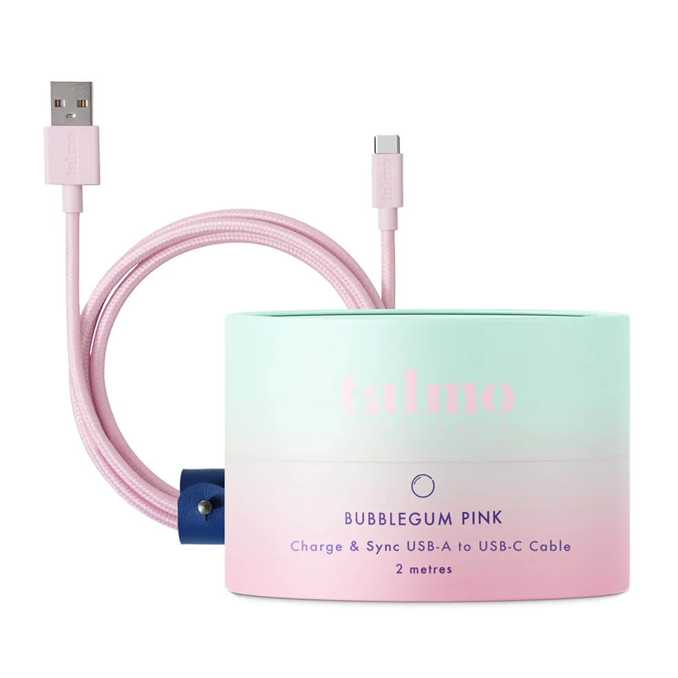 Talmo Charge and Sync 2m USB-C to USB-A Cable - Bubblegum Pink Image 1