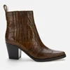 Ganni Women's Leather Croc Heeled Western Style Boots - Chicory Coffee - Image 1