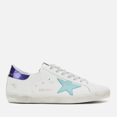 Golden Goose Men's Superstar Leather Trainers - White/Sea Blue Star