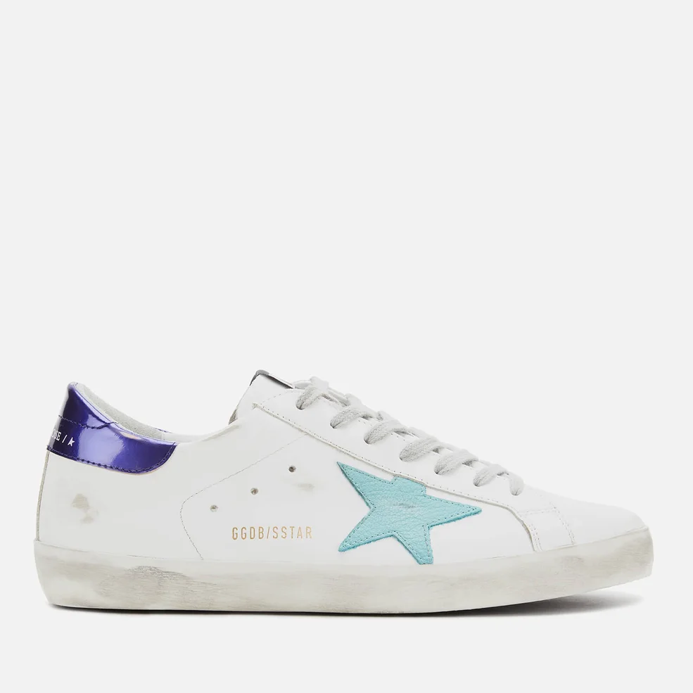 Golden Goose Men's Superstar Leather Trainers - White/Sea Blue Star Image 1