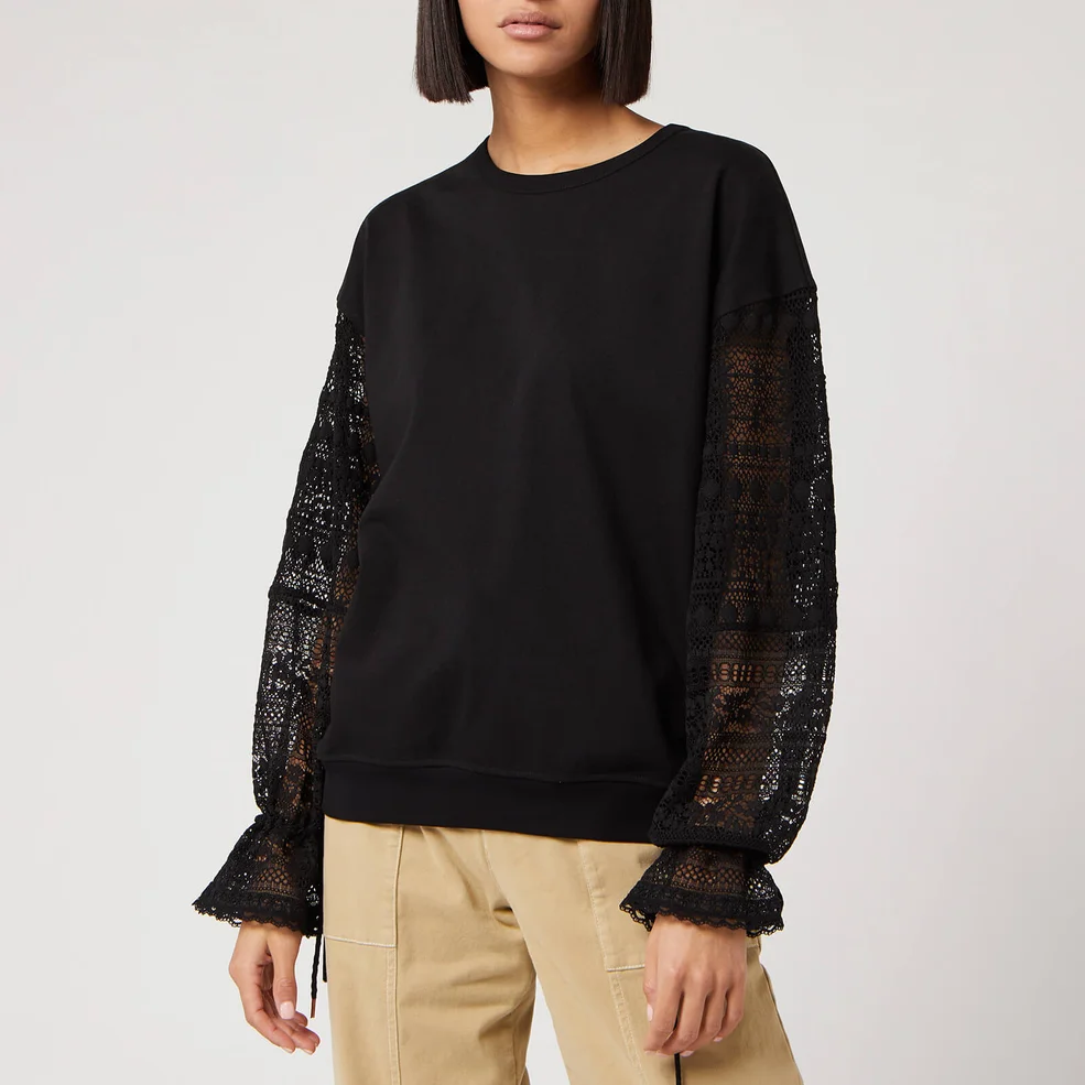 See By Chloé Women's Lace Sleeve Sweatshirt - Black Image 1