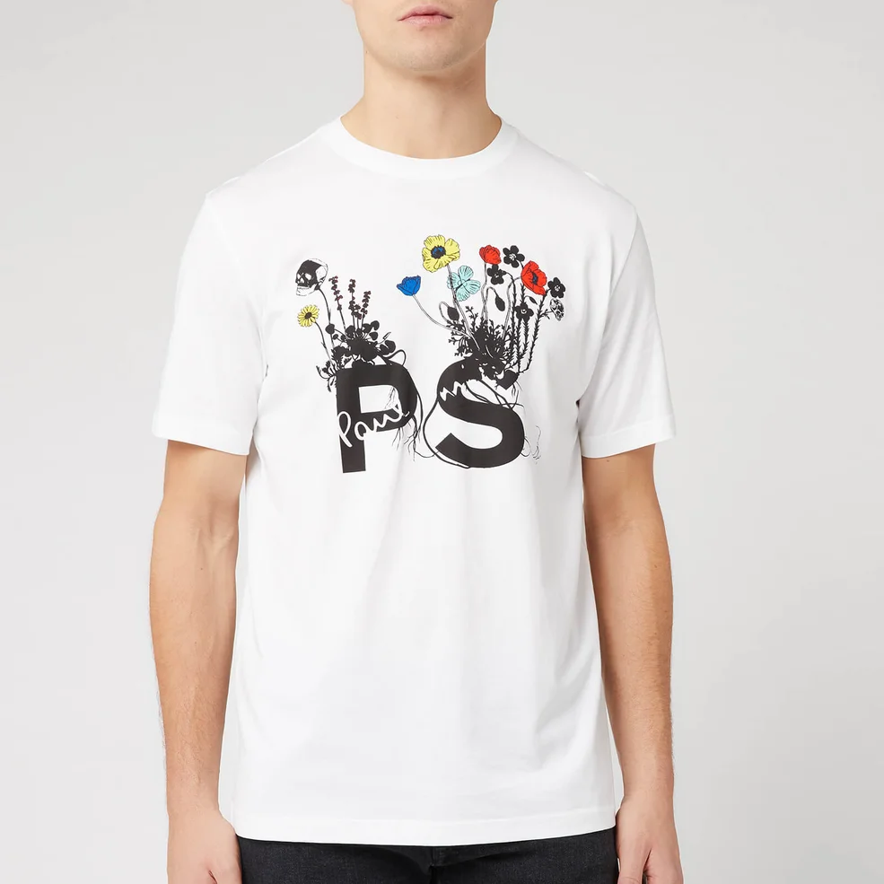 PS Paul Smith Men's Regular Fit Flowers T-Shirt - White Image 1