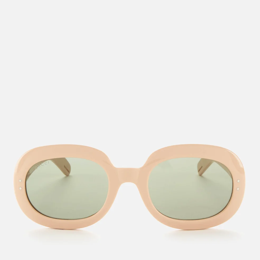 Gucci Women's Oval Frame Acetate Sunglasses - White/Green Image 1