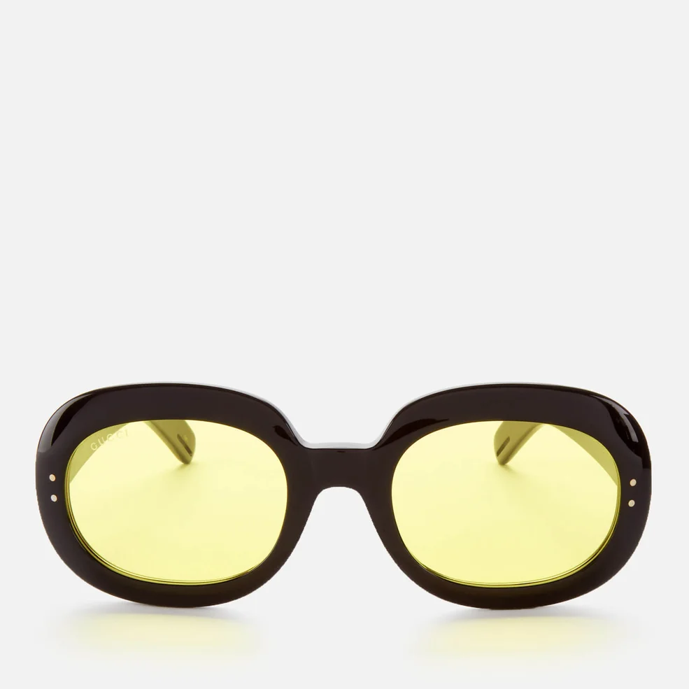 Gucci Women's Oval Frame Acetate Sunglasses - Black/Yellow Image 1