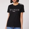 Balmain Women's Short Sleeve 3 Button Metallic Vintage Logo T-Shirt - Black/ Silver - Image 1