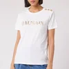 Balmain Women's Short Sleeve 3 Button Metallic Vintage Logo T-Shirt - White/ Gold - Image 1