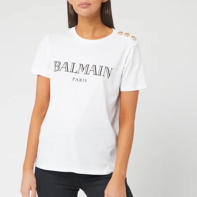 Balmain Women's Short Sleeve 3 Button Vintage Logo T-Shirt - White/ Black