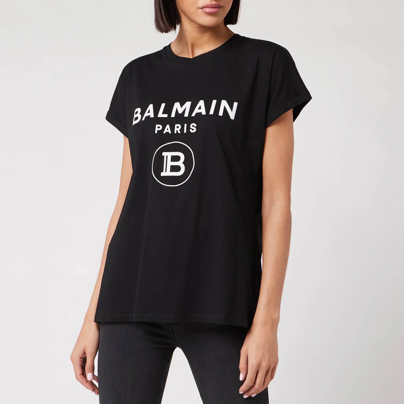 Balmain Women's Short Sleeve Glitter Logo T-Shirt - Black Image 1