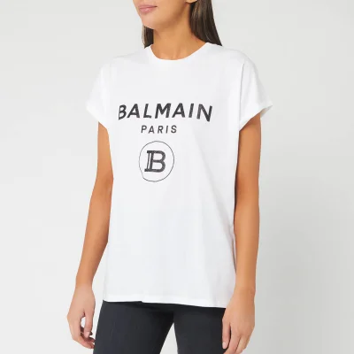Balmain Women's Short Sleeve Glitter Logo T-Shirt - White