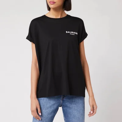 Balmain Women's Short Sleeve Flocked Logo Detail T-Shirt - Black