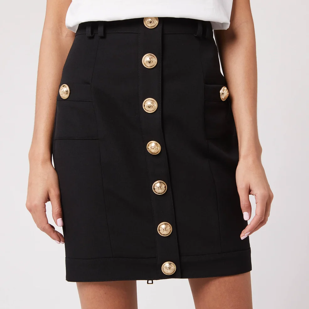 Balmain Women's Short Buttoned Grain De Poudre Skirt - Black Image 1