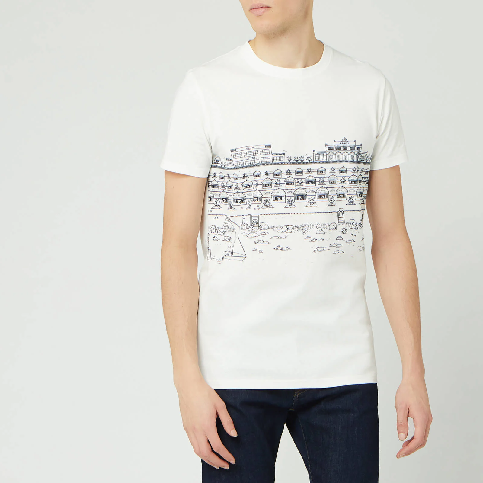 Lanvin Men's Babar Beach Huts Print Short Sleeve T-Shirt - White Image 1