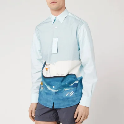 Lanvin Men's Straight Shirt Babar Diving Print - White/Blue
