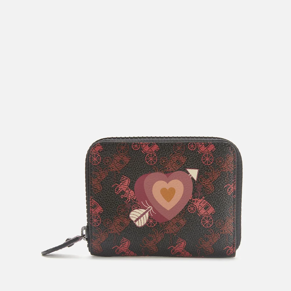 Coach 1941 Women's Coated Canvas Heart Small Zip Around Purse - Black/Oxblood Image 1