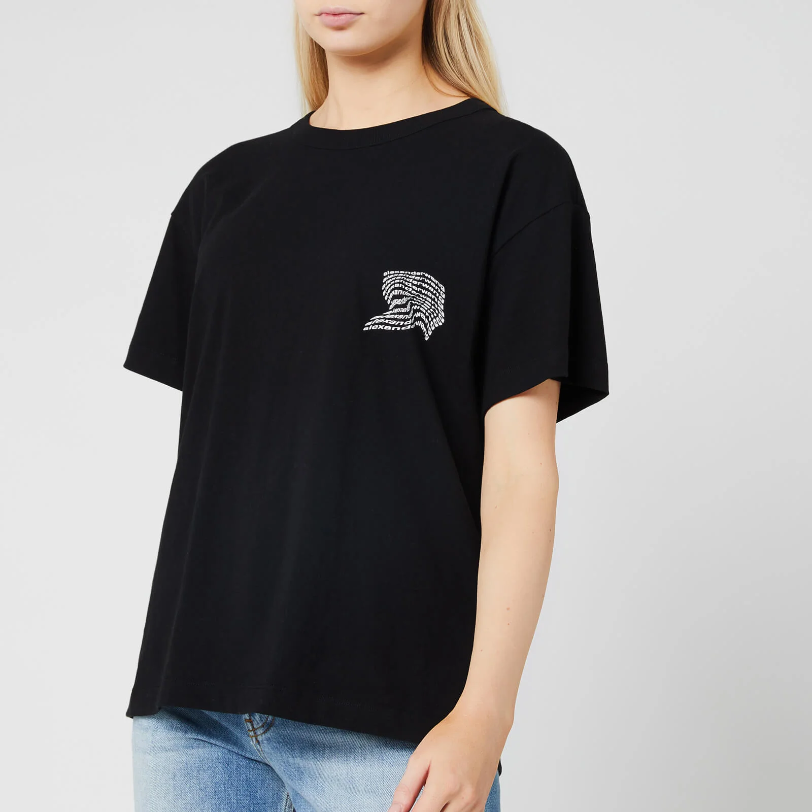 Alexander Wang Women's High Twist Jersey Short Sleeve T-Shirt with Warped Logo Print - Black Image 1