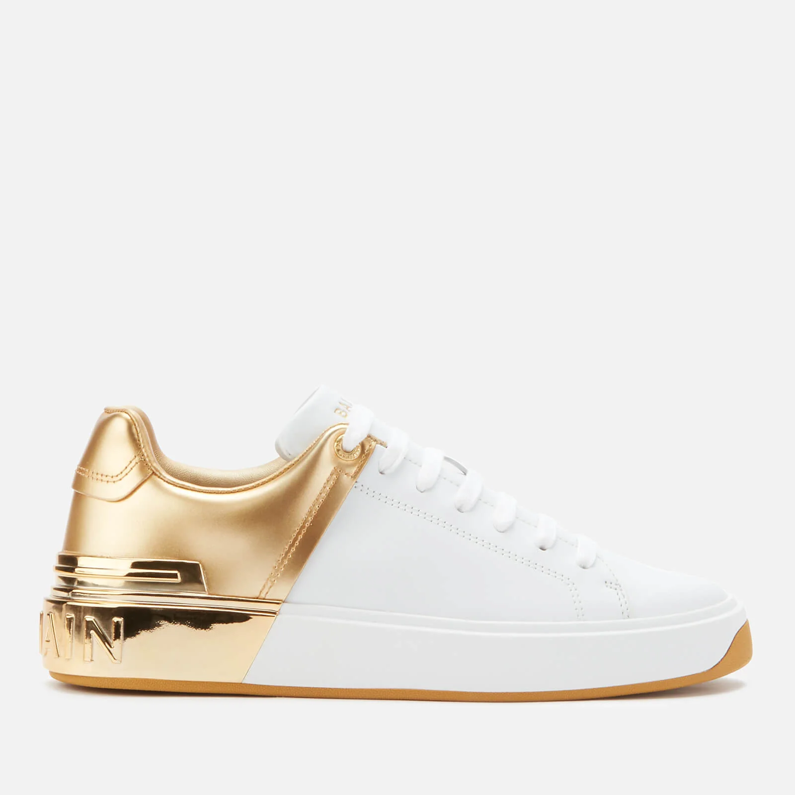 Balmain Women's B-Court Leather/Mirror Low Top Trainers - White/Gold Image 1