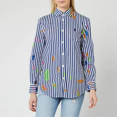 Polo Ralph Lauren Women's 120'S Stripe Paint Splatter Shirt - 525 Navy/White