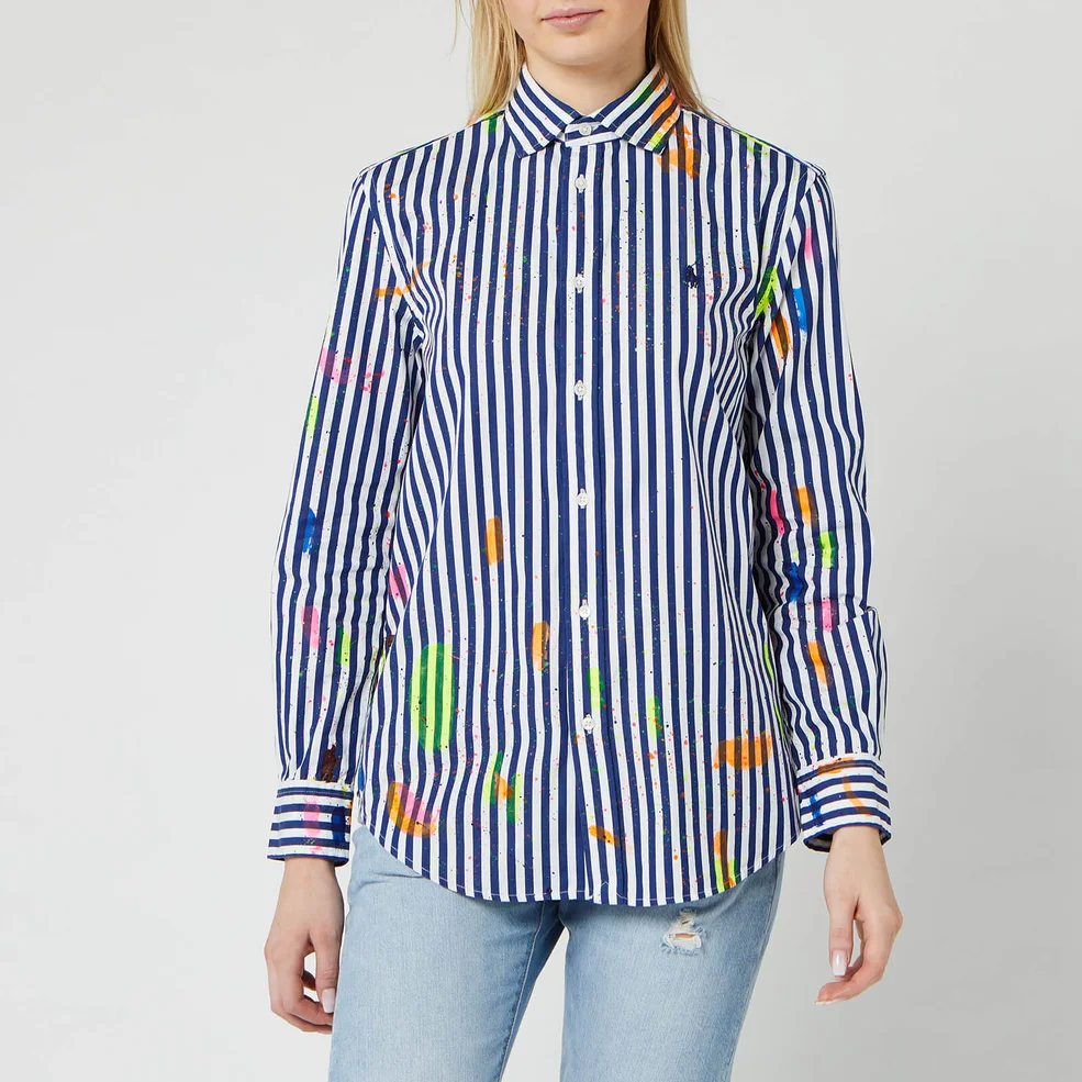 Polo Ralph Lauren Women's 120'S Stripe Paint Splatter Shirt - 525 Navy/White Image 1