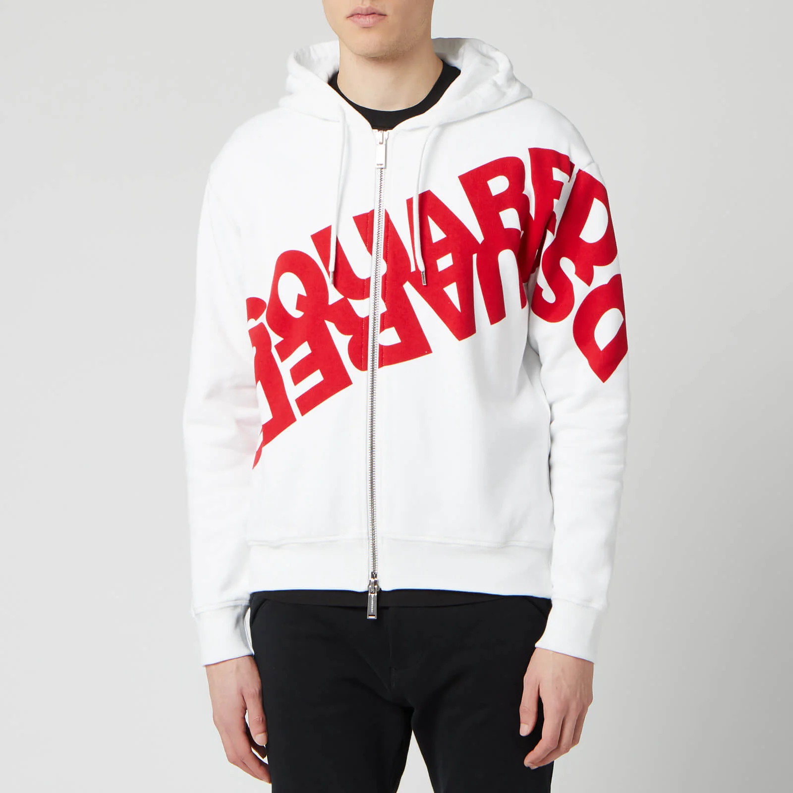 Dsquared2 Men's Angled Mirror Logo Hoody - White/Red Image 1