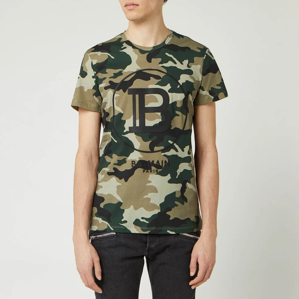 Balmain Men's Printed Camouflage T-Shirt - Khaki Image 1