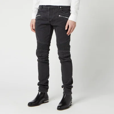Balmain Men's Ribbed Slim Jeans Monogram Embossed Stone - Noir