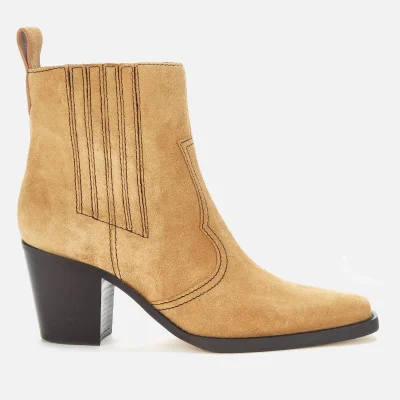 Ganni Women's Western Suede Heeled Boots - Tannin