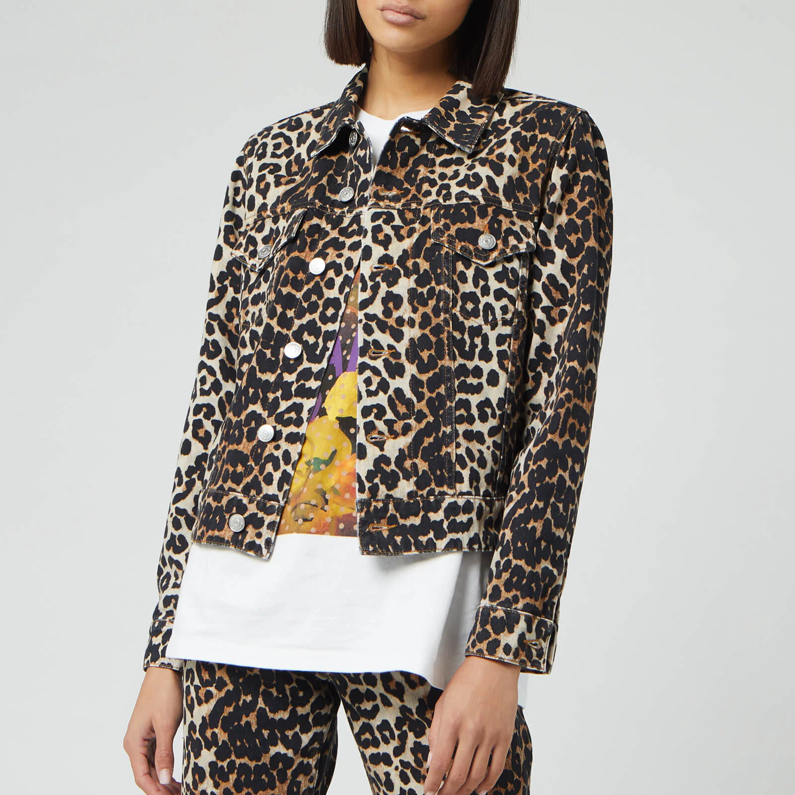 Ganni Women's Print Denim Jacket - Leopard Image 1