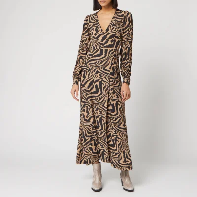 Ganni Women's Printed Crepe Zebra Wrap Dress - Tannin