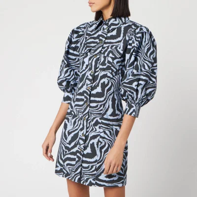 Ganni Women's Printed Cotton Poplin Zebra Shirt Dress - Forever Blue