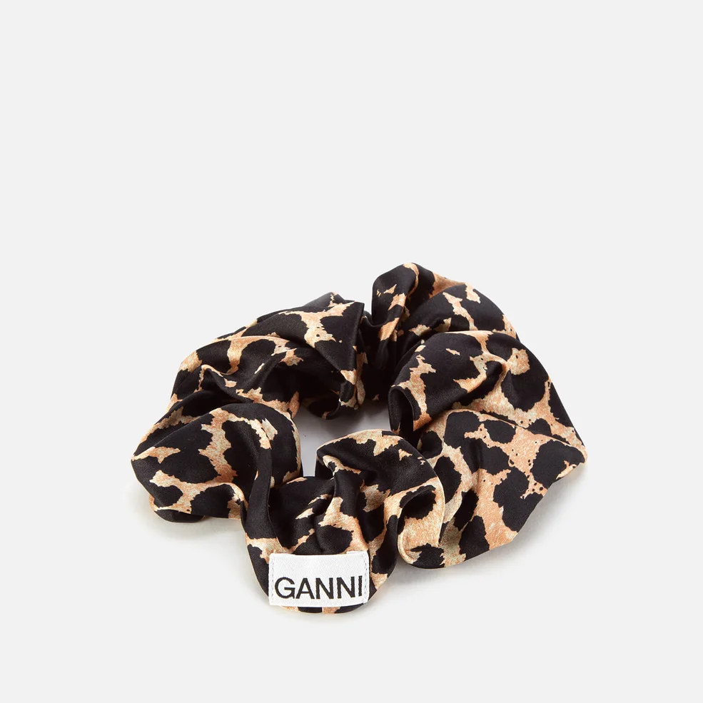 Ganni Women's Silk Stretch Satin Scrunchie - Leopard Image 1