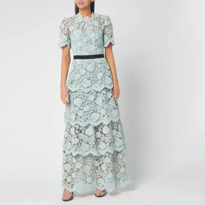 Self-Portrait Women's Flower Lace Tiered Maxi Dress - Mint