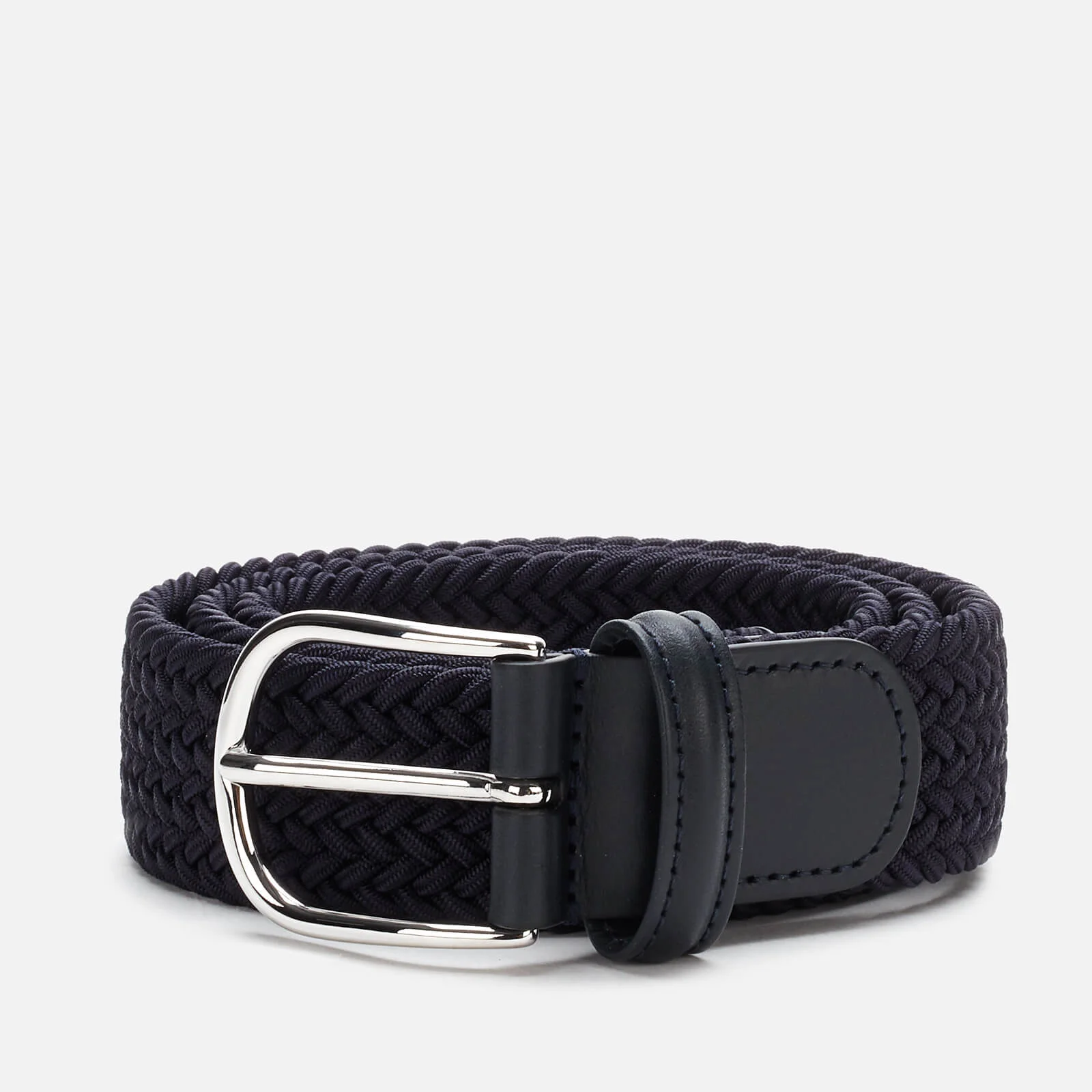 Anderson's Men's Polished Silver Buckle Woven Belt - Navy Image 1