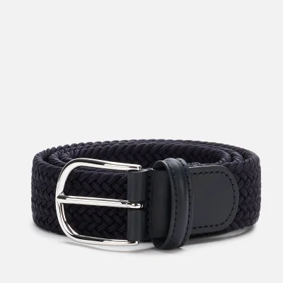 Anderson's Men's Polished Silver Buckle Woven Belt - Navy