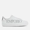 Emporio Armani Women's Leather Logo Cupsole Trainers - White/Silver - Image 1