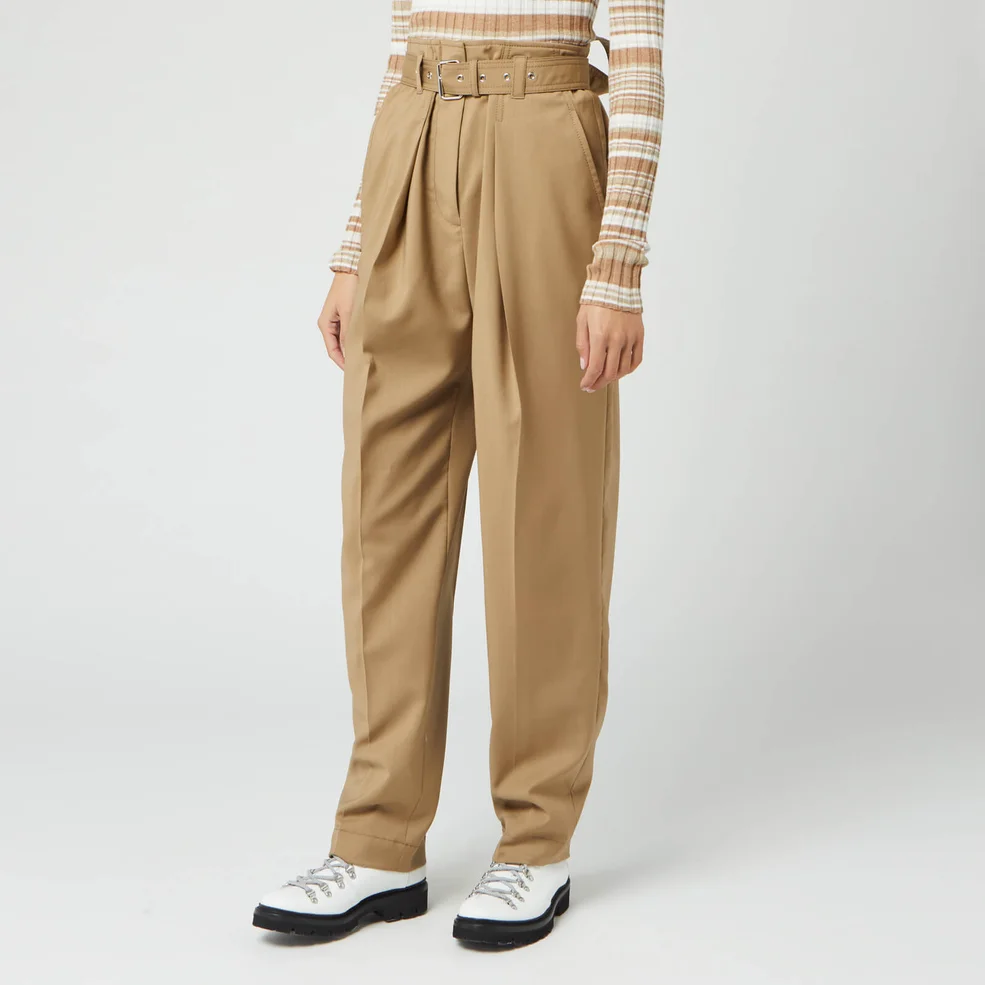 JW Anderson Women's Belted Tapered Trousers - Beige Image 1
