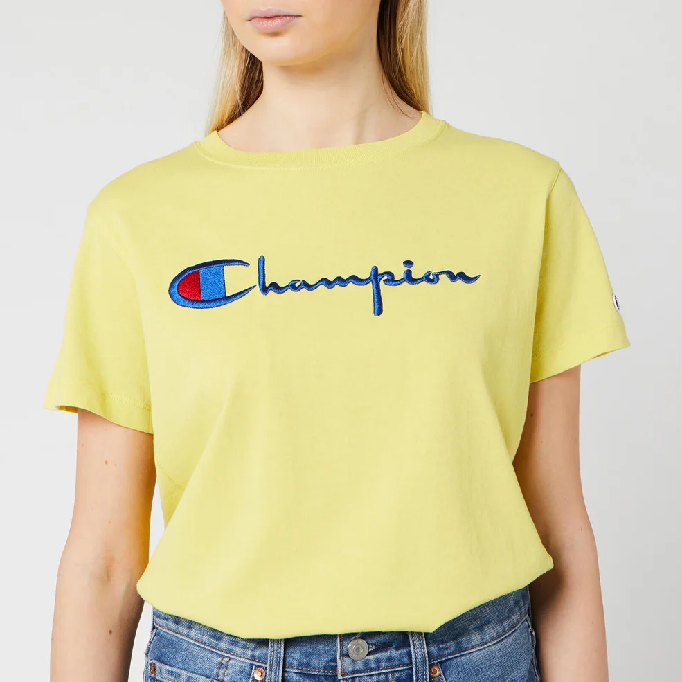 Champion Women's Big Script T-Shirt - Yellow Image 1