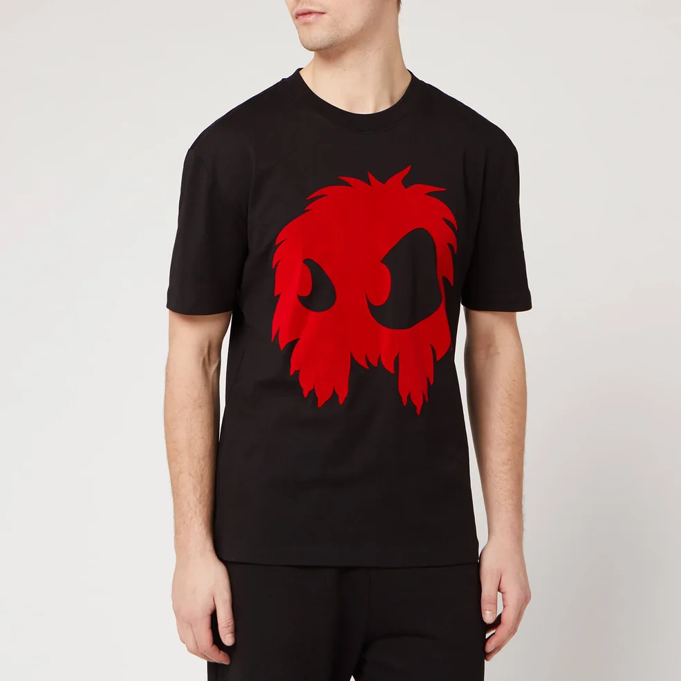 McQ Alexander McQueen Men's Dropped Shoulder Monster Flock T-Shirt - Darkest Black/ Rouge Image 1